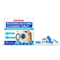 Box of 12 white washing machine cleaning tablets for descaling and odour removal.