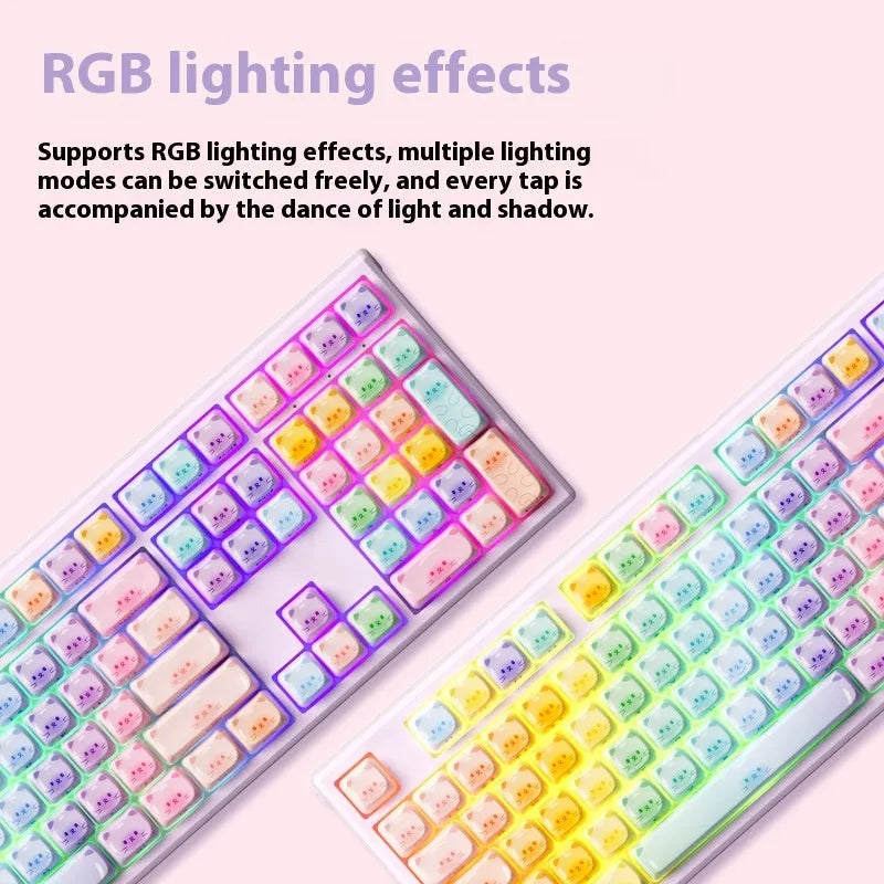 Coloured sugar cat themed mechanical keyboard with Bluetooth connectivity and MG108B piano shaft switches
