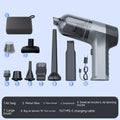 Wireless handheld car vacuum cleaner with multiple brush and nozzle attachments stored in aviation bag