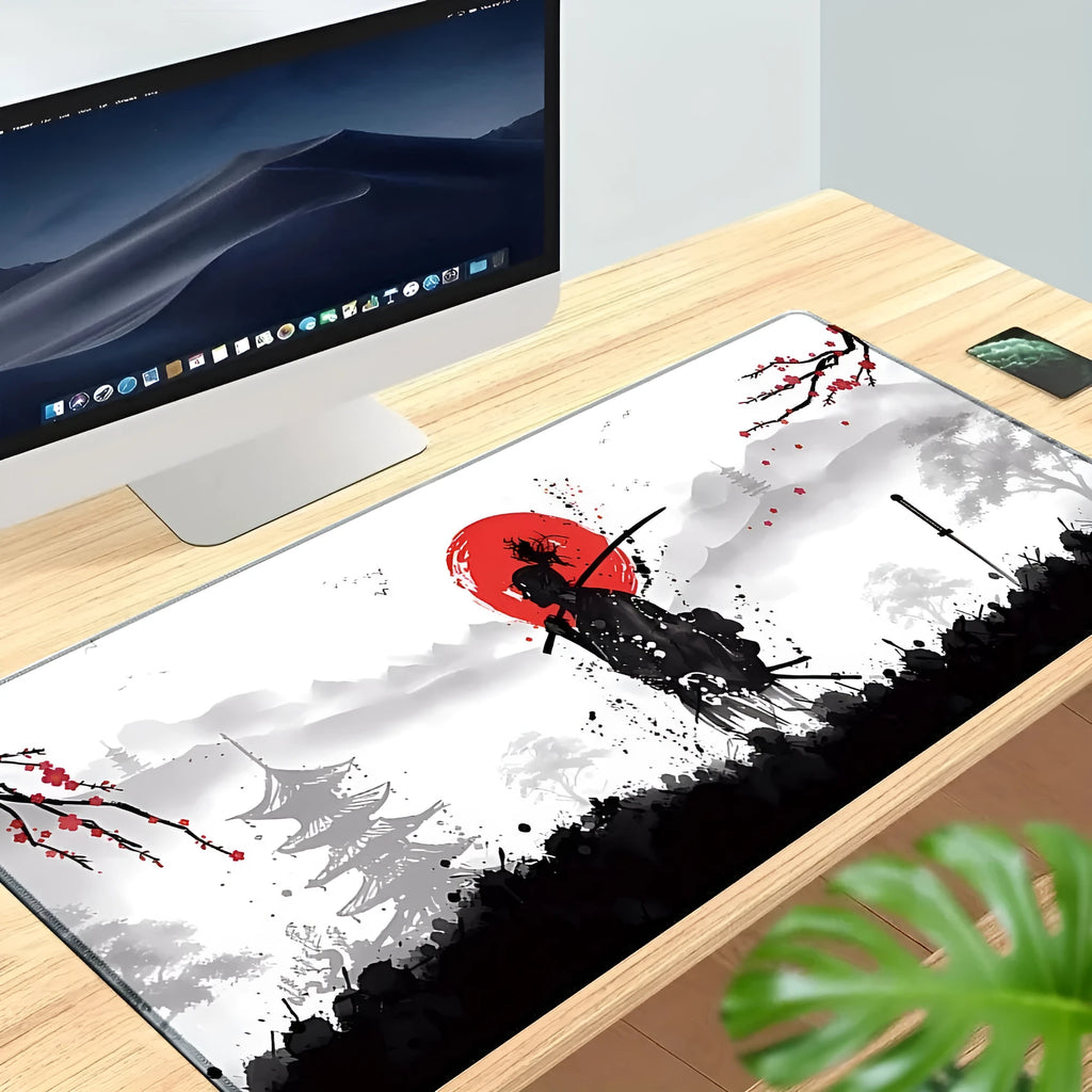 Japanese Samurai themed cloth gaming mouse pad with non-slip base in multiple sizes