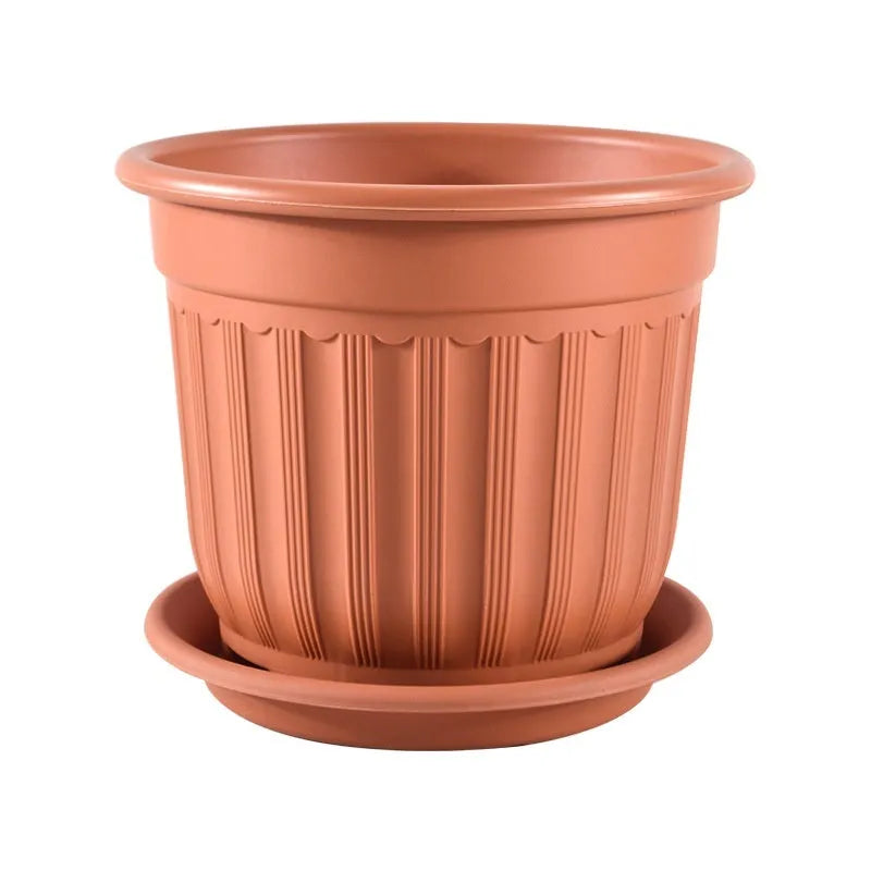 Thick resin European Roman pot with blue basin tray for home garden displaying flowers