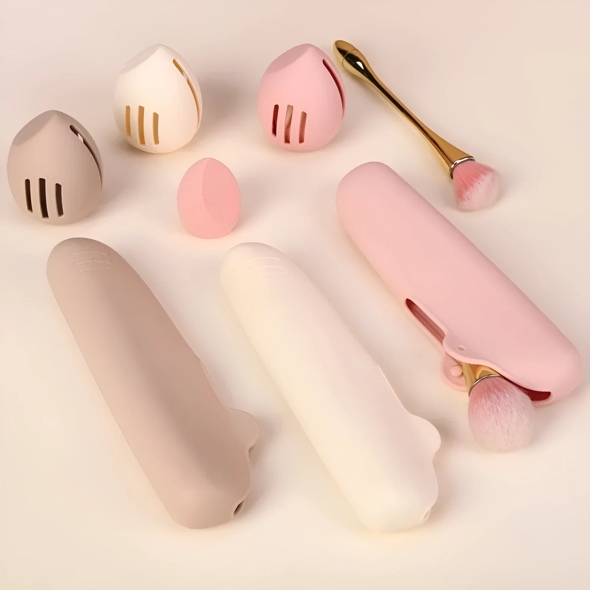 Fashion Beauty portable silicone storage bag in khaki for travel makeup organisation