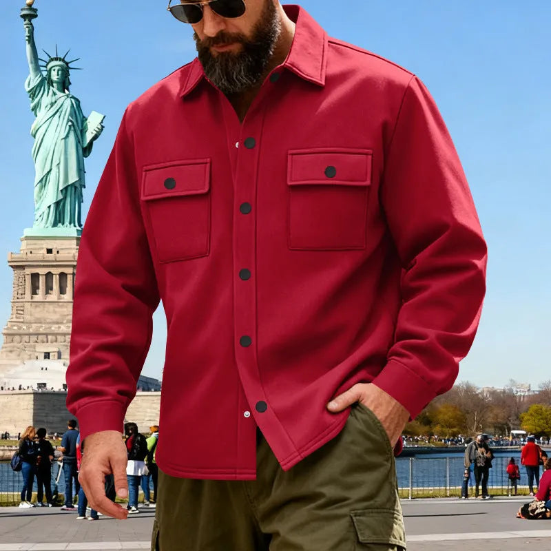 Men's heavyweight loose fleece-lined workwear jacket with 3D patch pocket, thickened winter coat, five colours