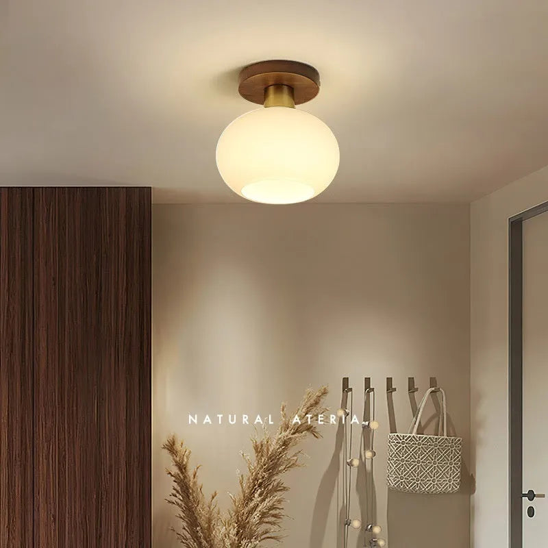 Walnut brass ceiling lamp with 5 watt bulb for corridor and balcony, light luxury style