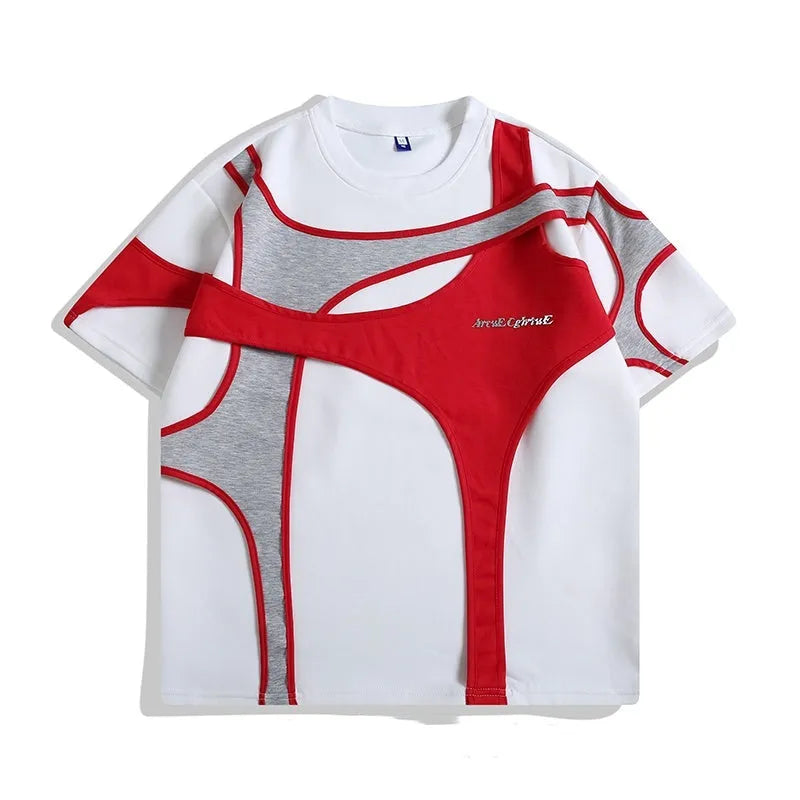 Black loose fit t-shirt with double-layer stitching and padded shoulders on a white background