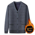 Middle-aged man wearing grey batwing sleeve cardigan with velvet lining for autumn winter casual wear
