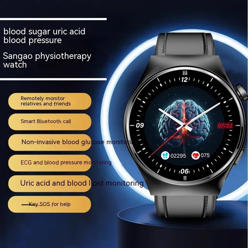 Black and white smart watch with TFT screen, blood pressure and heart rate monitoring, charger and strap included
