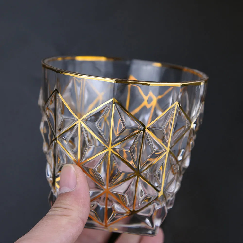 330ml crystal glass cup with hand-painted gold detail, cylindrical single-layer shape for family use