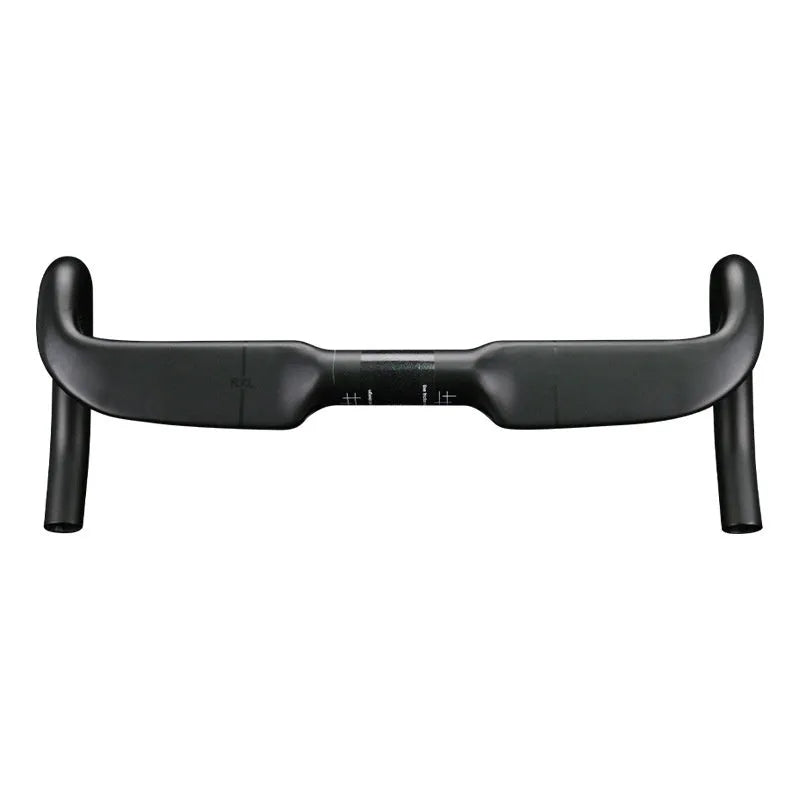 Carbon fiber road bicycle handle bar with a double line design, shown in red and black colour options.