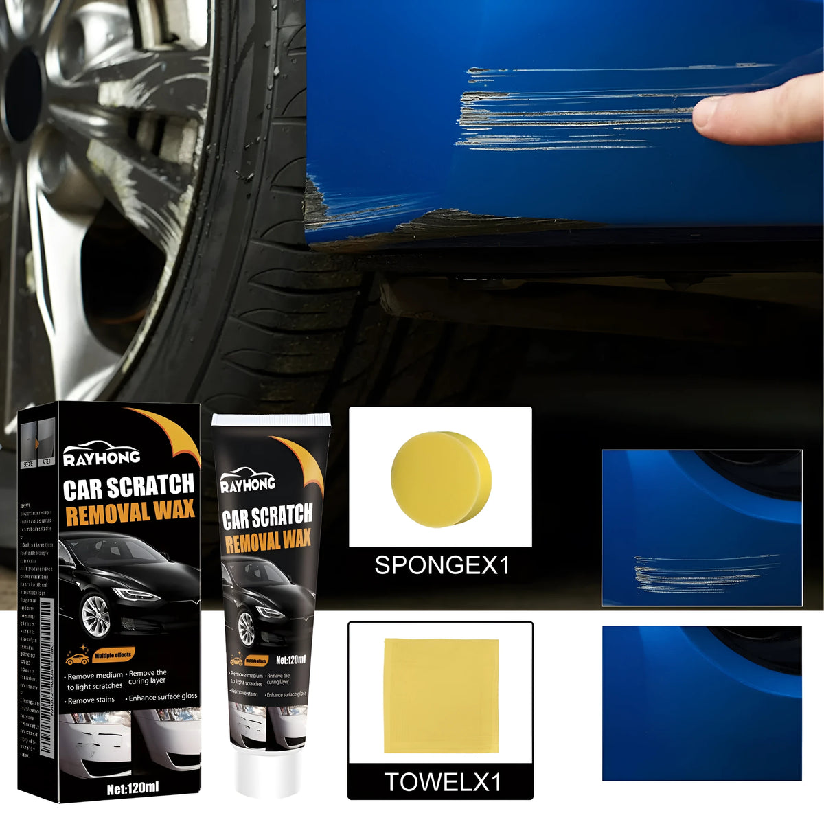 Six nano scratch repair cloths for cars, each 20x10cm, made from chemical fibre, shown stacked.