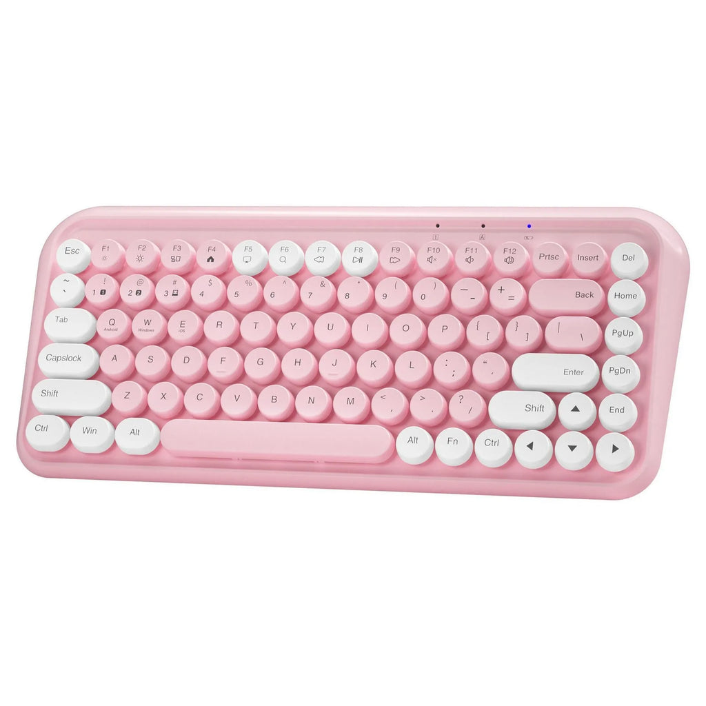 Pink wireless Bluetooth keyboard with 84 silent keys and compact portable design