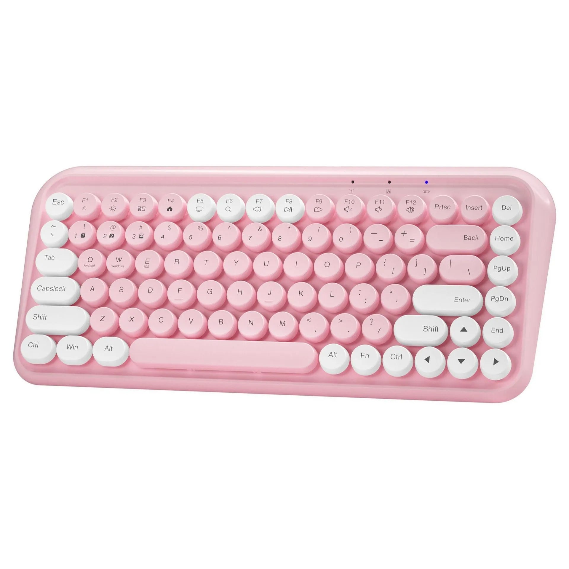Pink wireless Bluetooth keyboard with 84 silent keys and compact portable design
