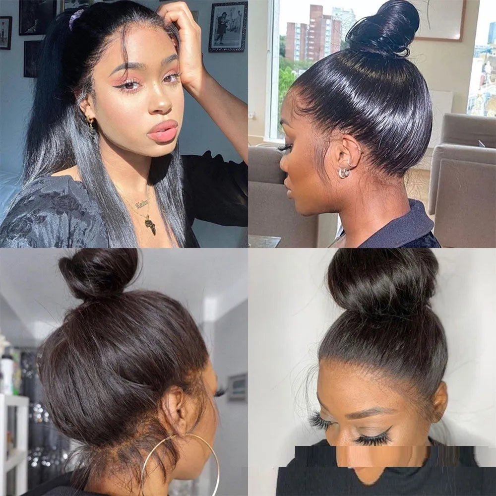 Straight 360 lace frontal human hair wig for ladies, available in 8 to 18 inch lengths and hot dyeable.