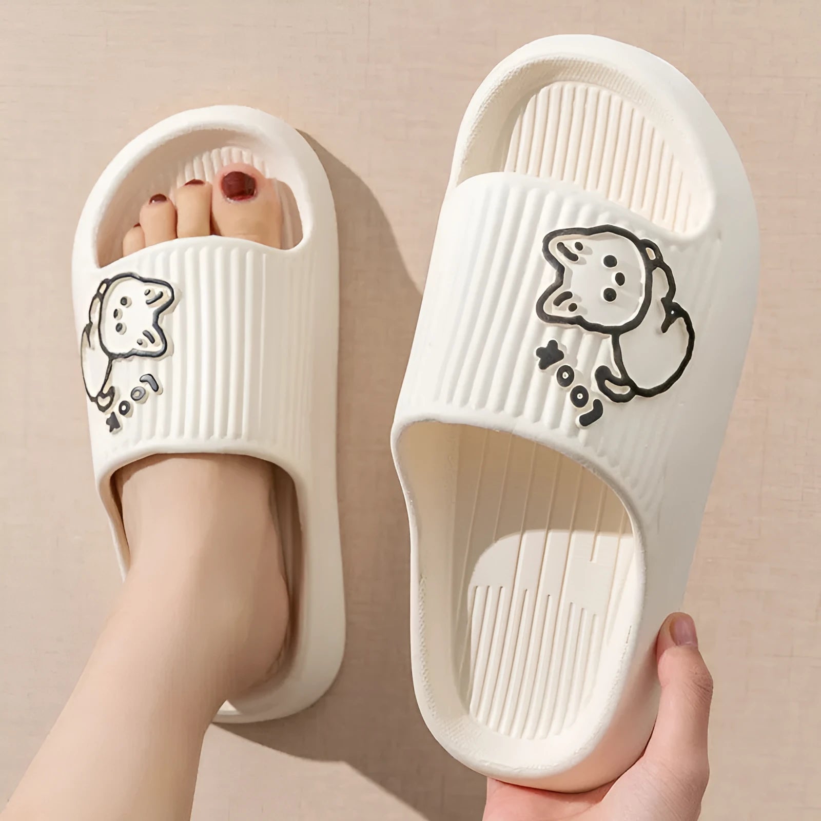 Women's cat design thick platform slippers in various colours with non-slip EVA soles