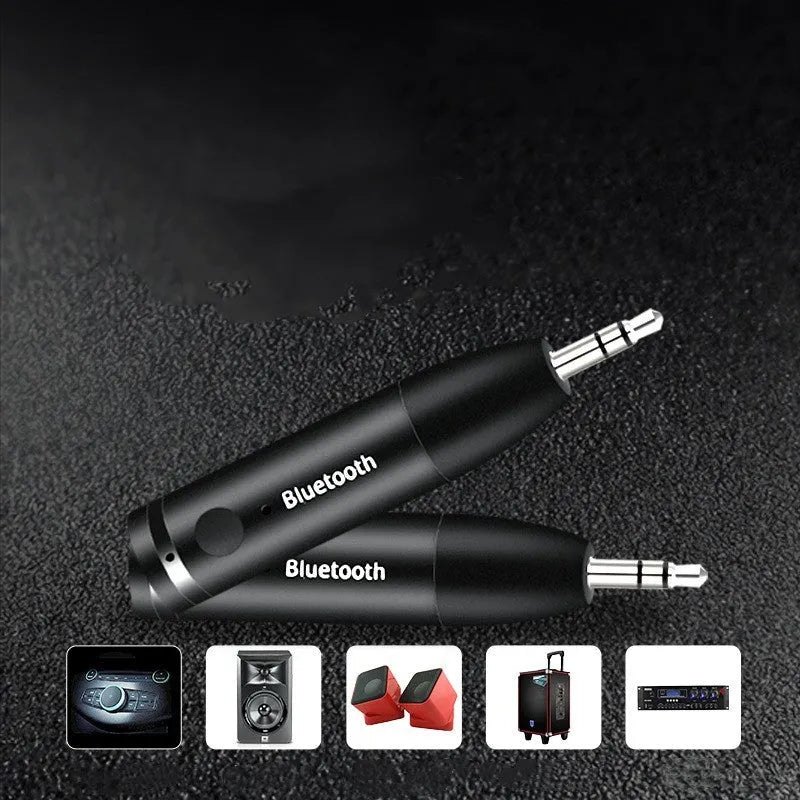 Black Bluetooth audio receiver with AUX connector and USB charging port