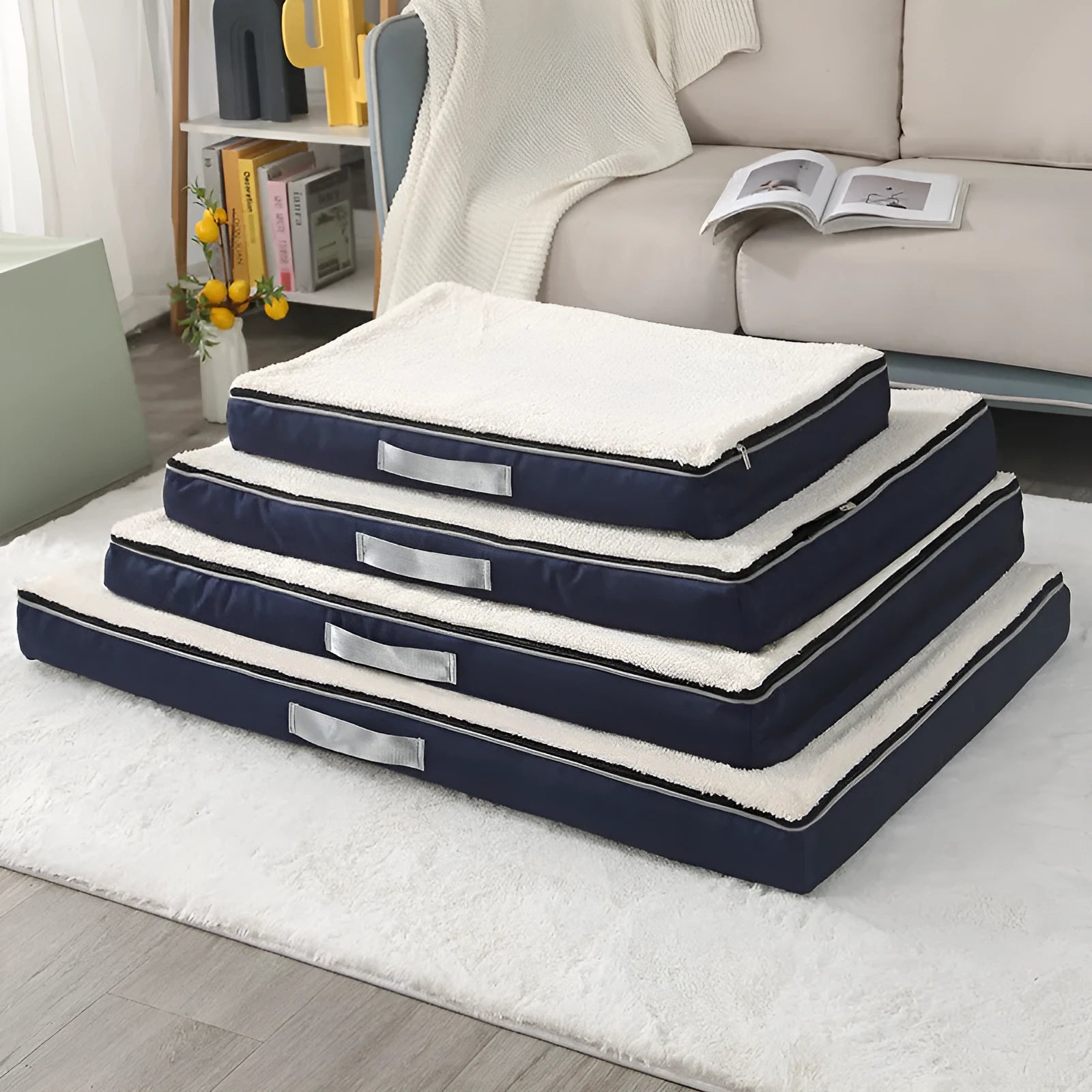 Removable washable memory sponge dog mat in brown, showing textured cover and size options.