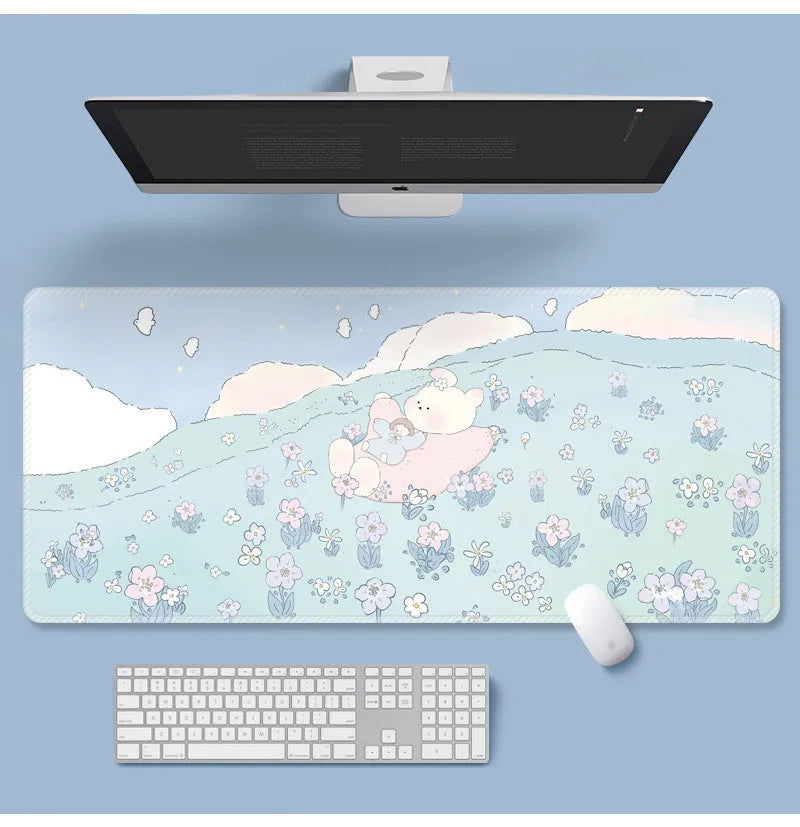 Floral pattern mouse pad with natural rubber non-slip base on office desk