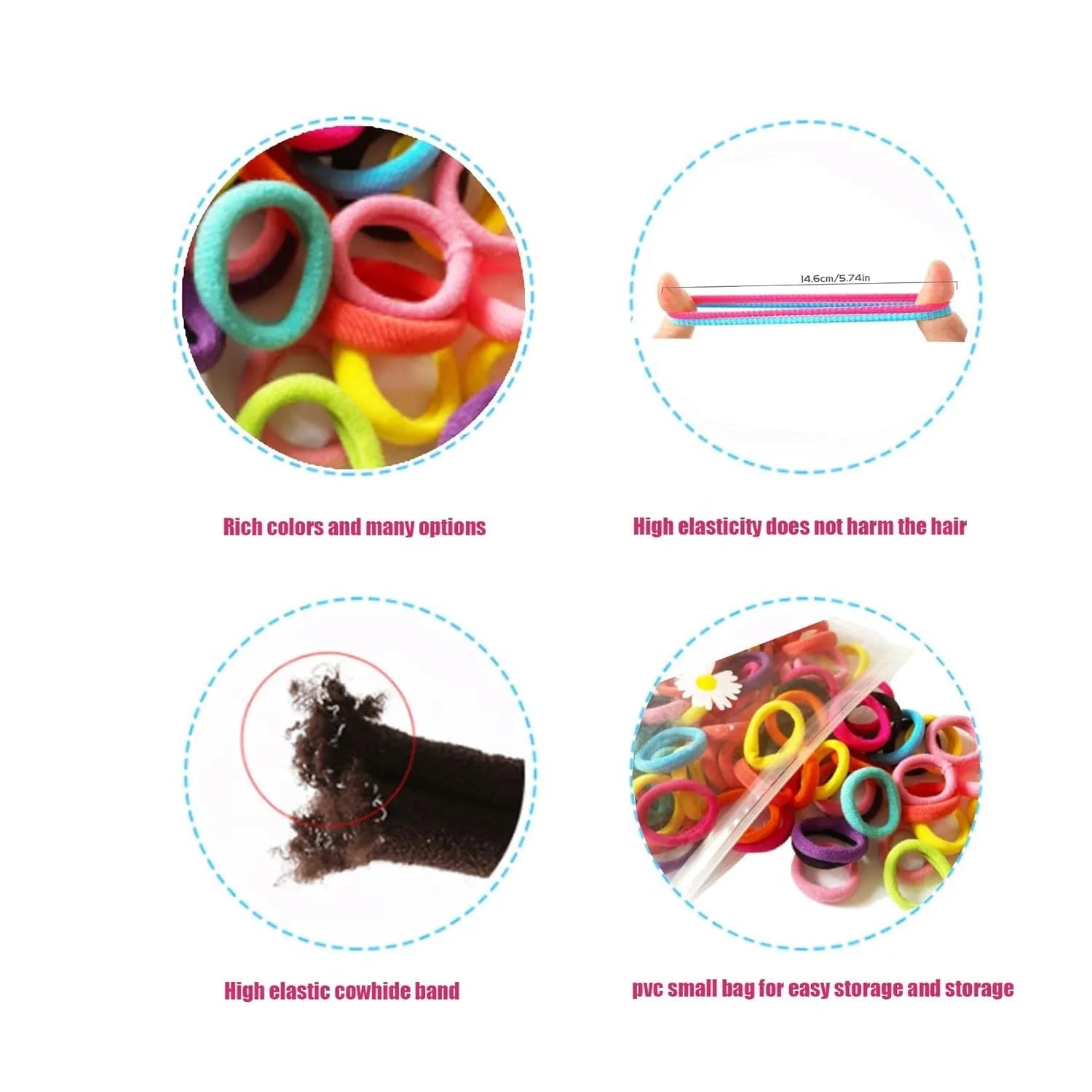 100 seamless cotton baby hair ties in 10 colours, small 0.85 inch size, in a jar.