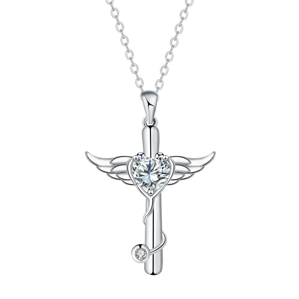 Copper cross stethoscope necklace with personality wings design in electroplated finish