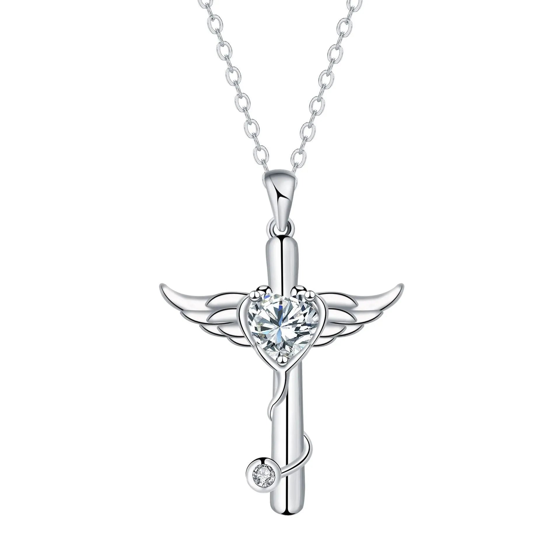 Copper cross stethoscope necklace with personality wings design in electroplated finish