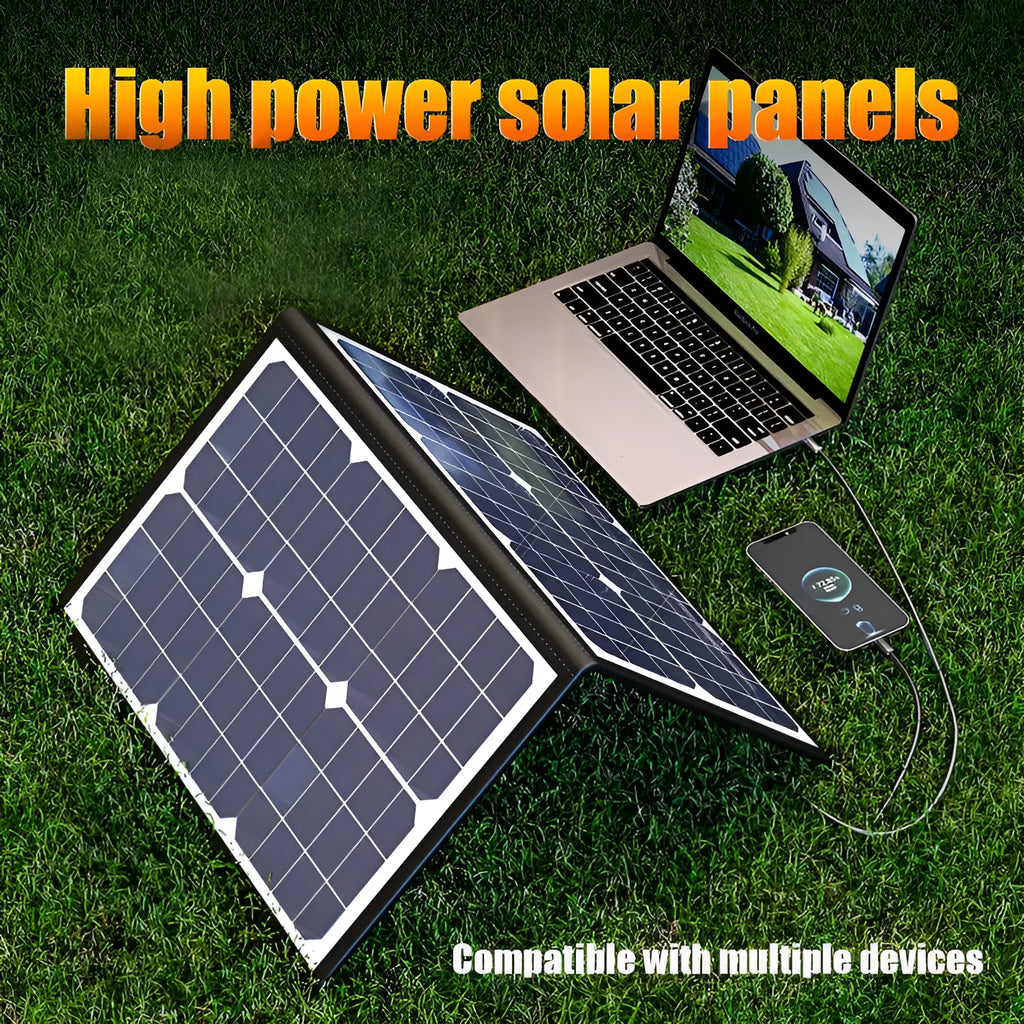 Black 40-watt single crystal solar panel folded inside its protective carry bag, showing compact size.