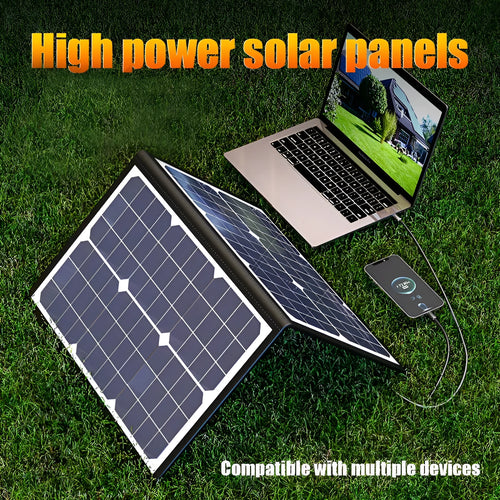 Black 40-watt single crystal solar panel folded inside its protective carry bag, showing compact size.