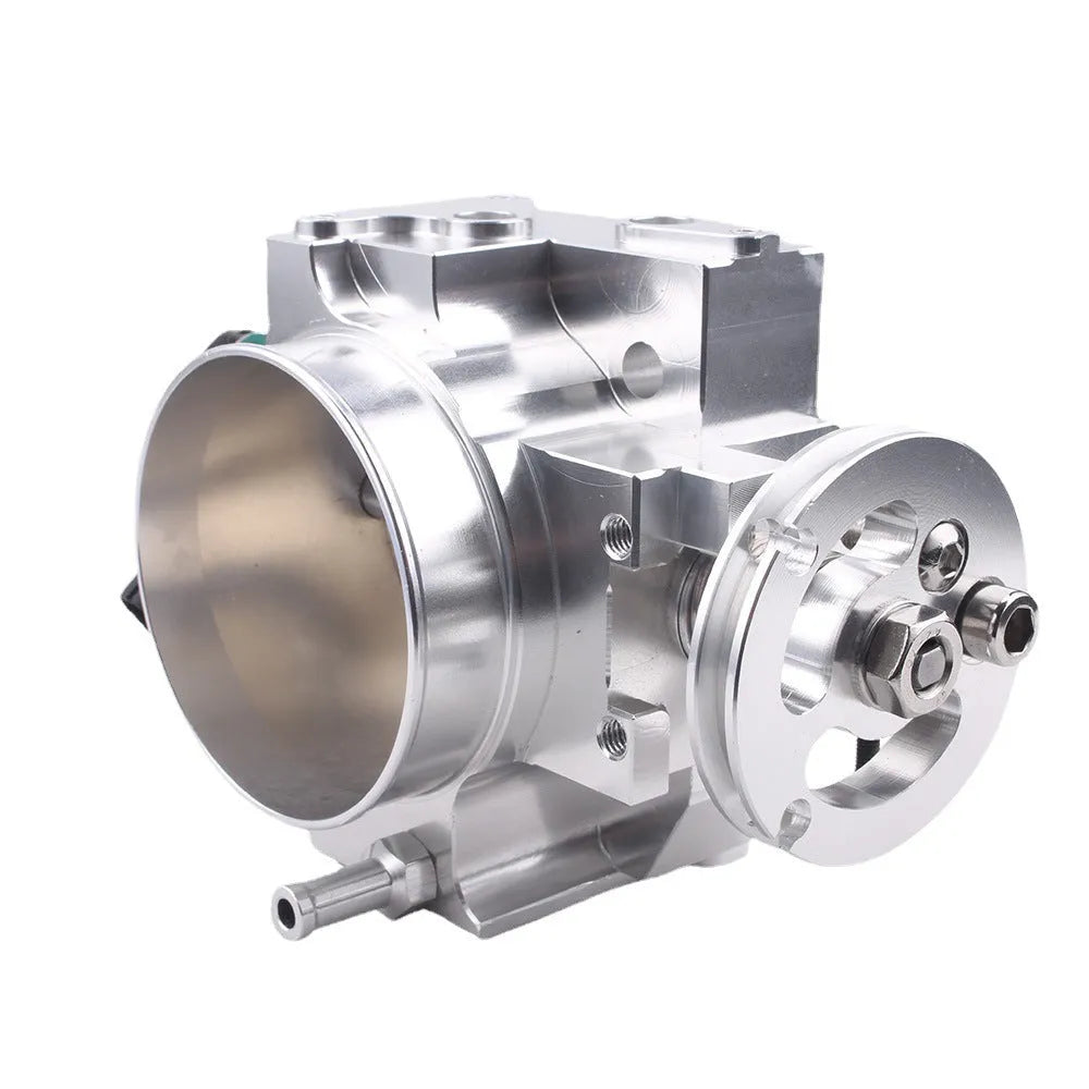 Aluminium throttle body for Honda K20A engine, shown in silver finish with sensor.