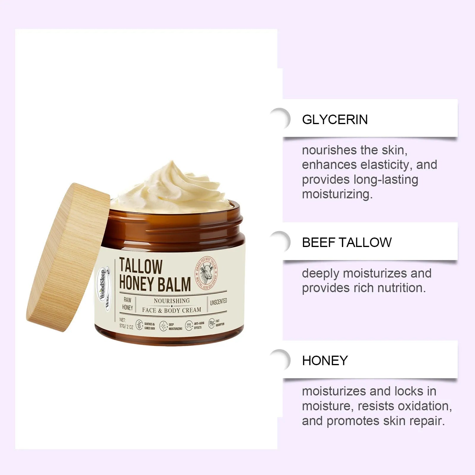 57g pot of Tallow Honey Skin Repair Moisturizing Cream on a clean surface