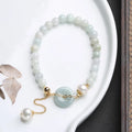 Natural jade pearl bracelet for women with emerald peace buckle and geometric pendant