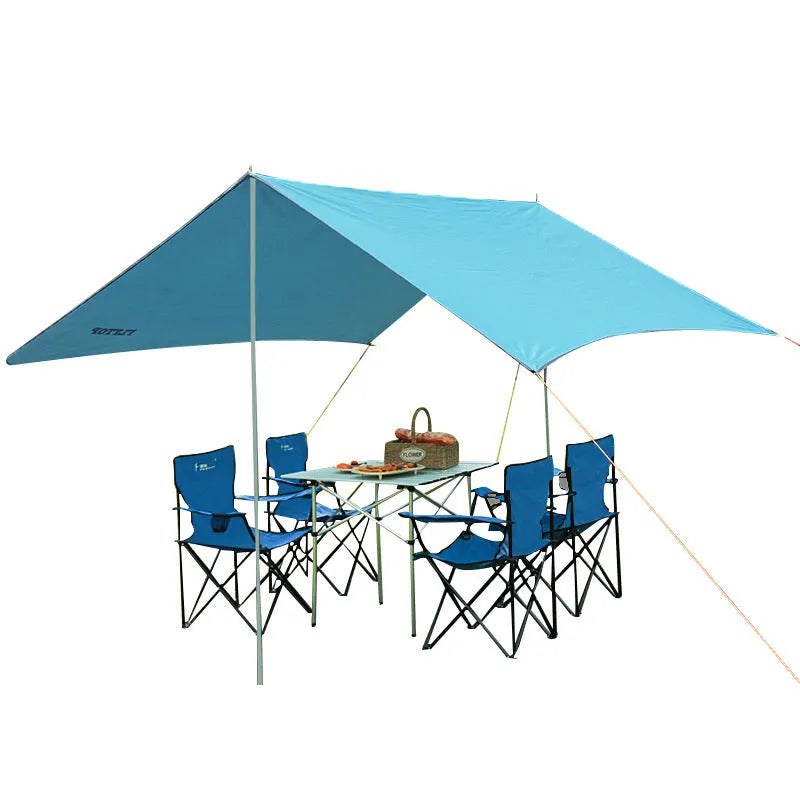 Sun shade camping canopy tent 3x3m with iron poles and 210D Oxford cloth in fruit green colour set up outdoors