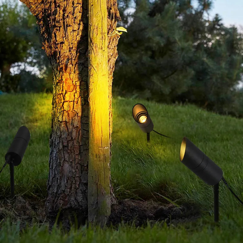 Aluminium outdoor ground lamp with LED light for garden or lawn.
