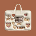 Inflatable PU leather laptop bag with hang strap, shown in a cute panda design.