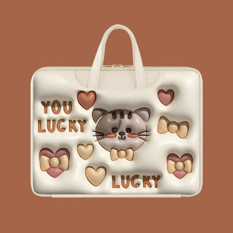 Inflatable PU leather laptop bag with hang strap, shown in a cute panda design.