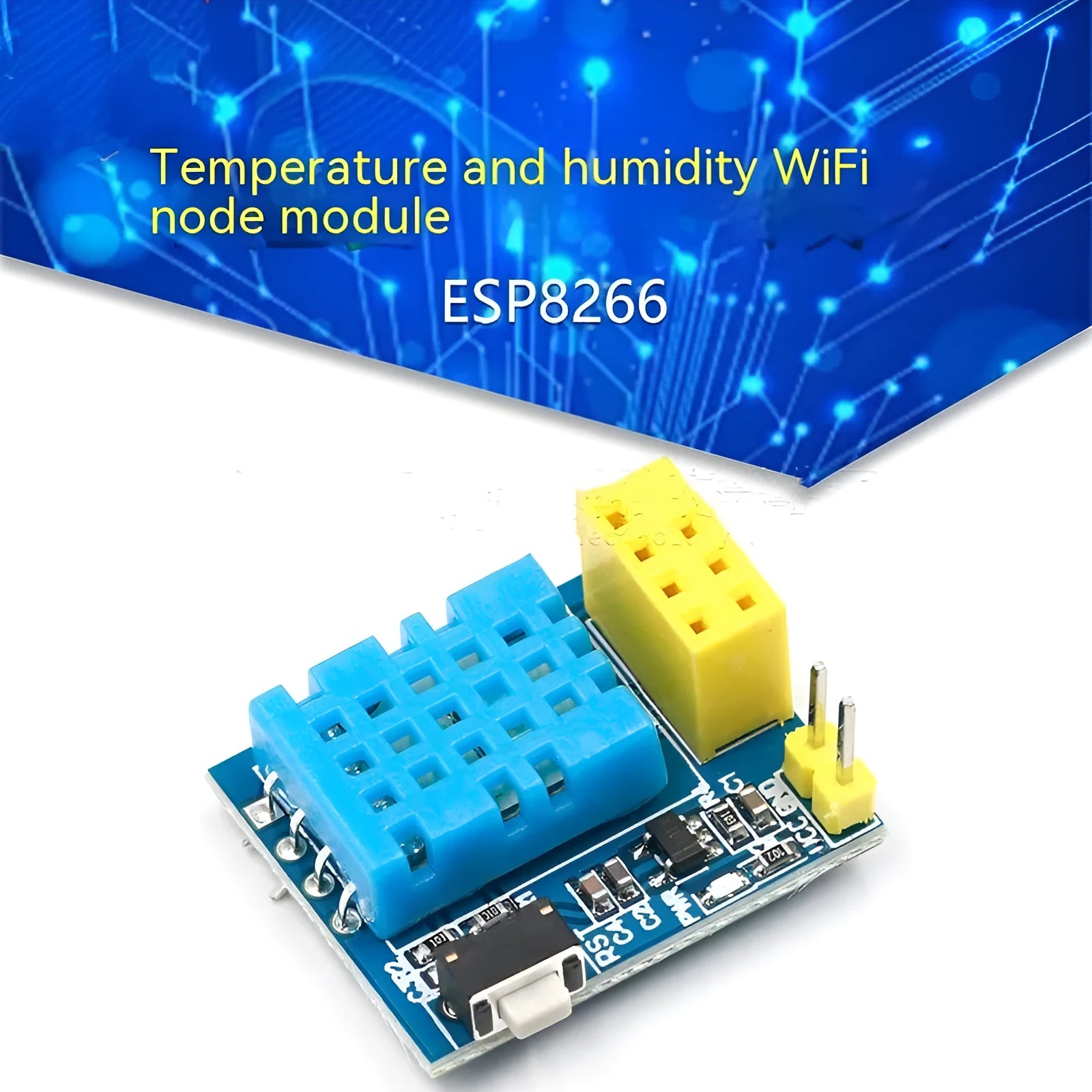 Compact DHT11 WiFi node module for temperature and humidity sensing, measuring 25mm by 21mm.