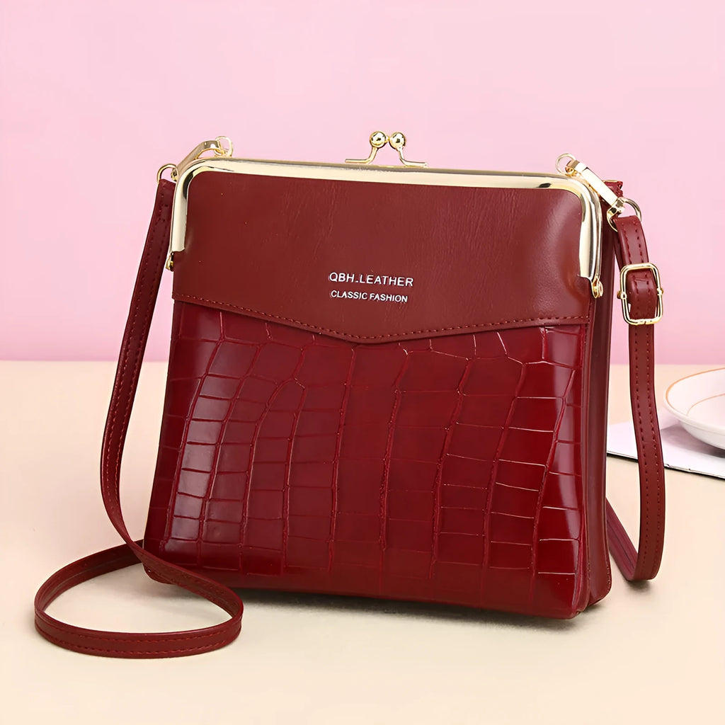 Retro solid colour PU leather messenger shoulder bag 18x4x17cm with embossed finish and multiple internal pockets
