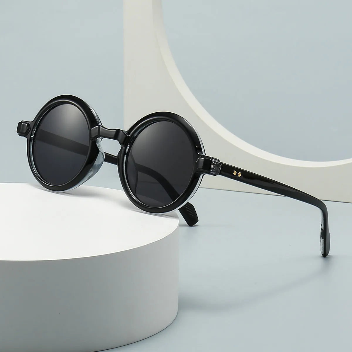 Round retro sunglasses C2 Black Frame Double Gray plastic frame UV400 protection