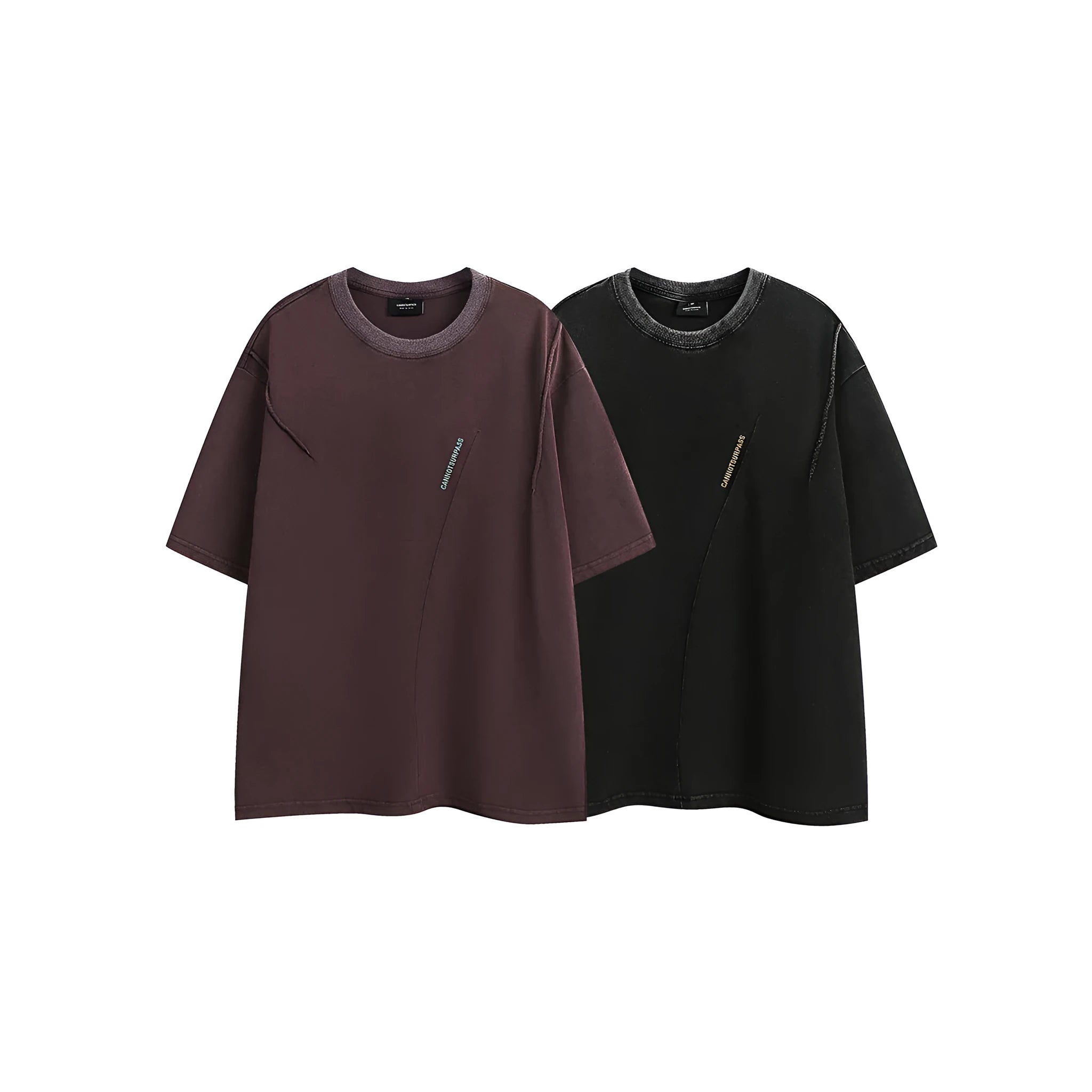 Man's loose fit retro half-sleeve t-shirt with embroidered wash finish in purple.
