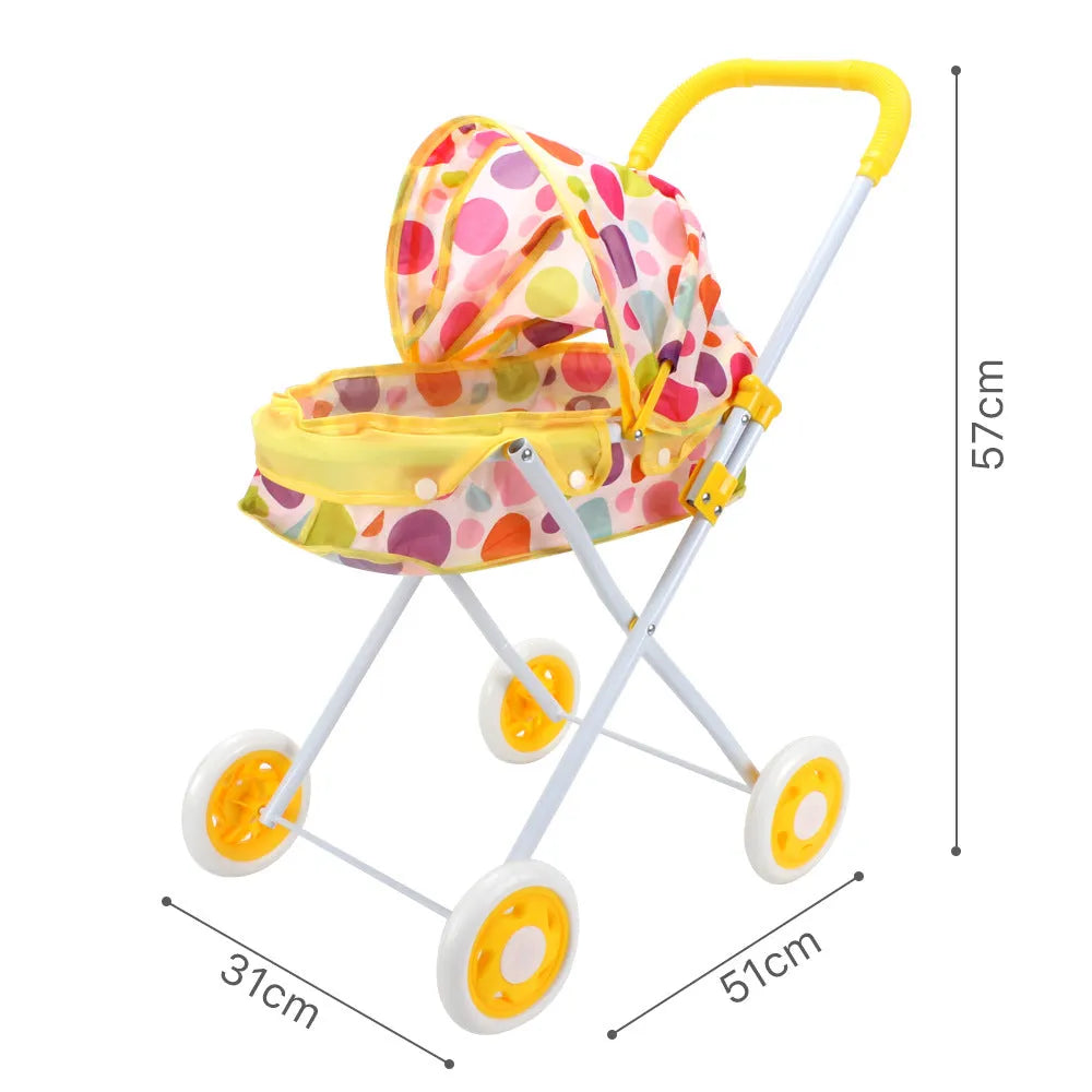 Girls metal baby stroller toy with iron rod construction for children aged 4-6 years, simulation trolley design