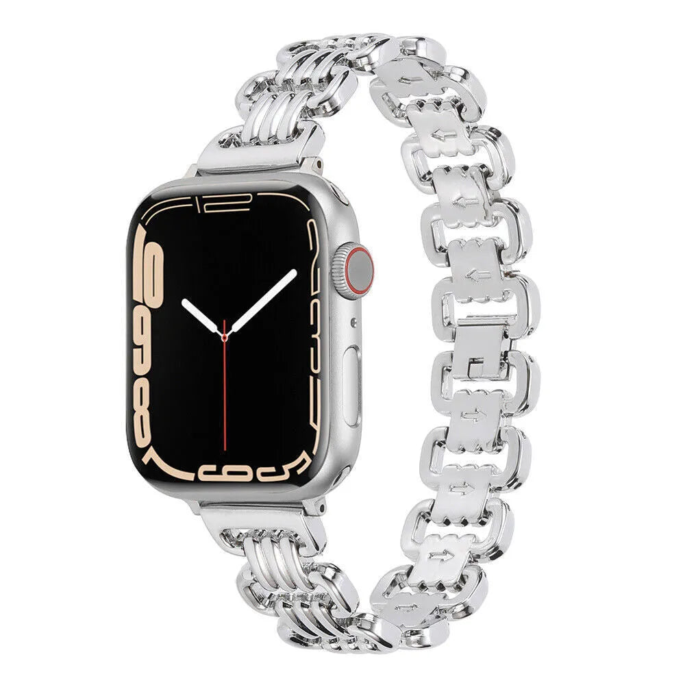 Alloy metal ladies watch bracelet replacement strap for Apple Watch in five colour options.