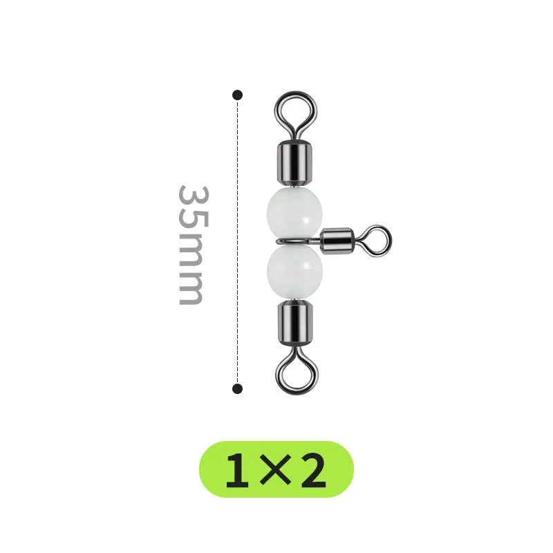 Copper three-fork luminous swivel fishing beads with T-type balance fork ring for 8-rig terminal tackle construction.