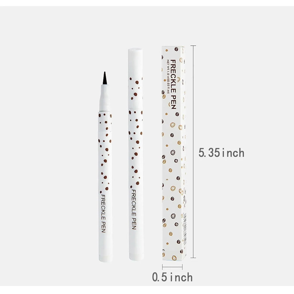 Dark brown waterproof freckle pen with precision tip for natural-looking cosmetic freckles.