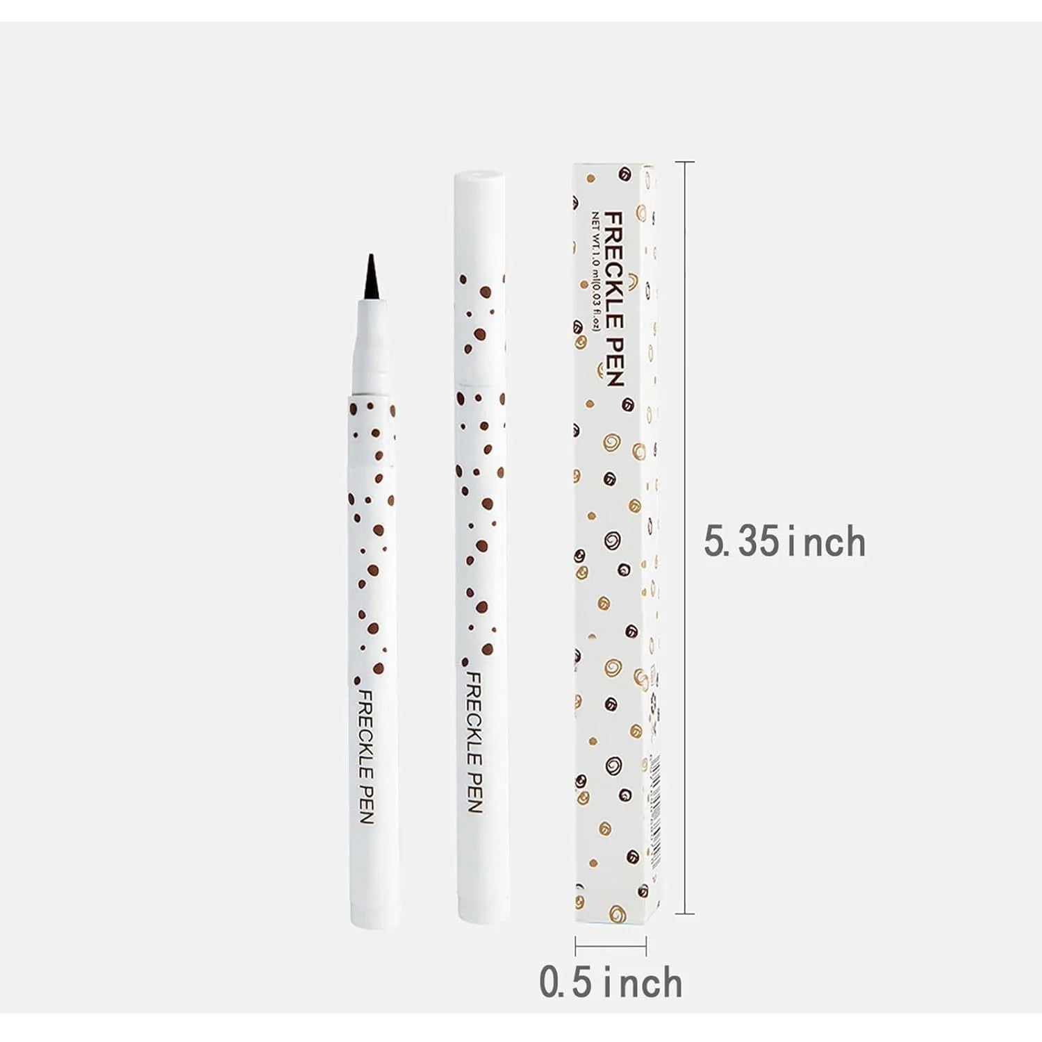 Dark brown waterproof freckle pen with precision tip for natural-looking cosmetic freckles.