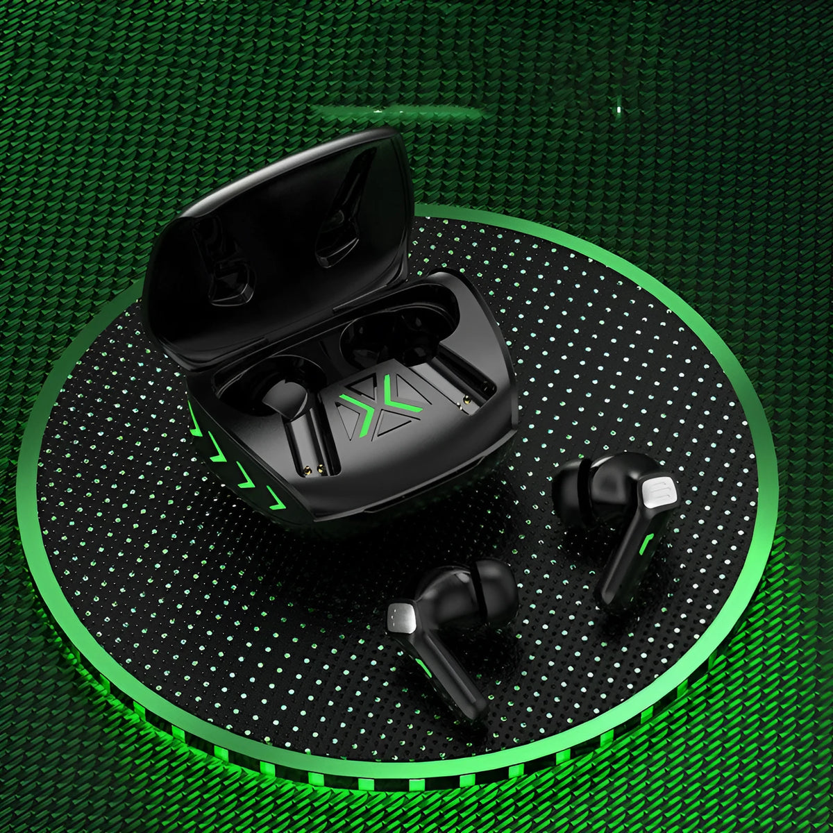 Cool black gaming Bluetooth headset, bilateral stereo earplug type with Bluetooth 5.1 and zero latency