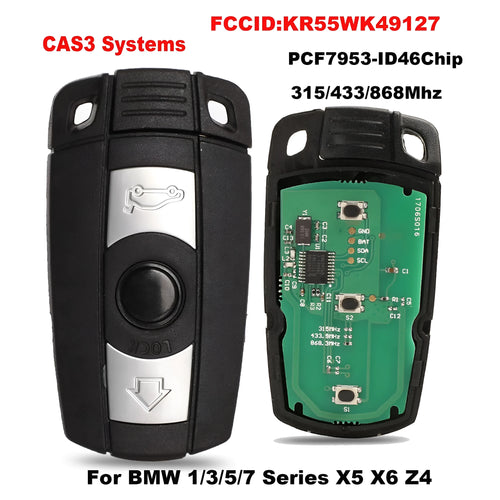 BMW semi-intelligent remote car key fob replacement unit containing three keys.