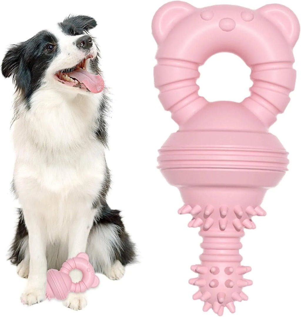 Blue rubber dog chew toy with textured surface for teeth cleaning, measuring 13.5cm