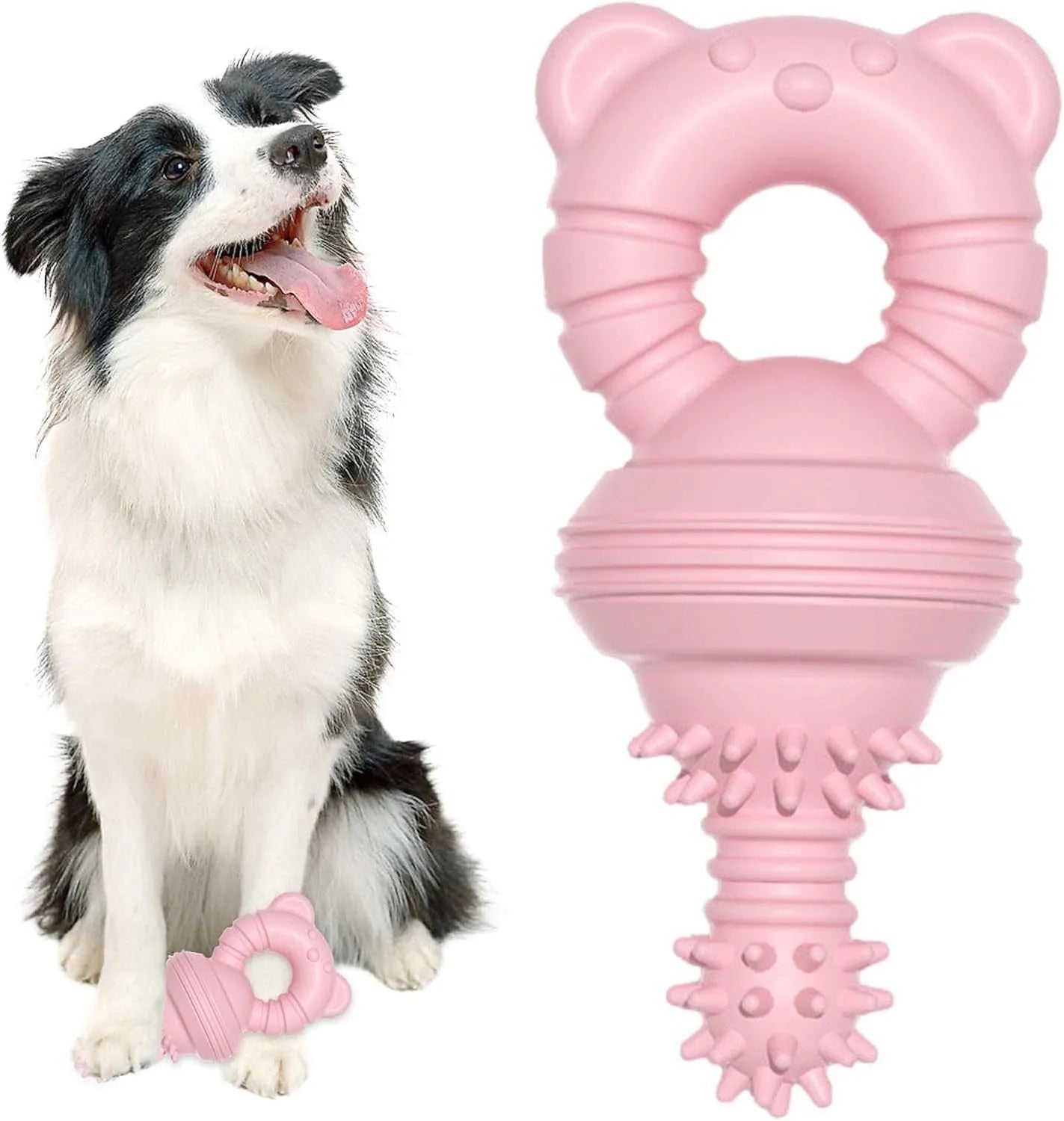 Blue rubber dog chew toy with textured surface for teeth cleaning, measuring 13.5cm