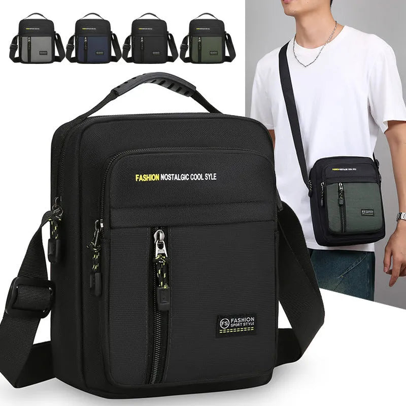 Men's casual green nylon one-shoulder messenger bag with crossbody strap