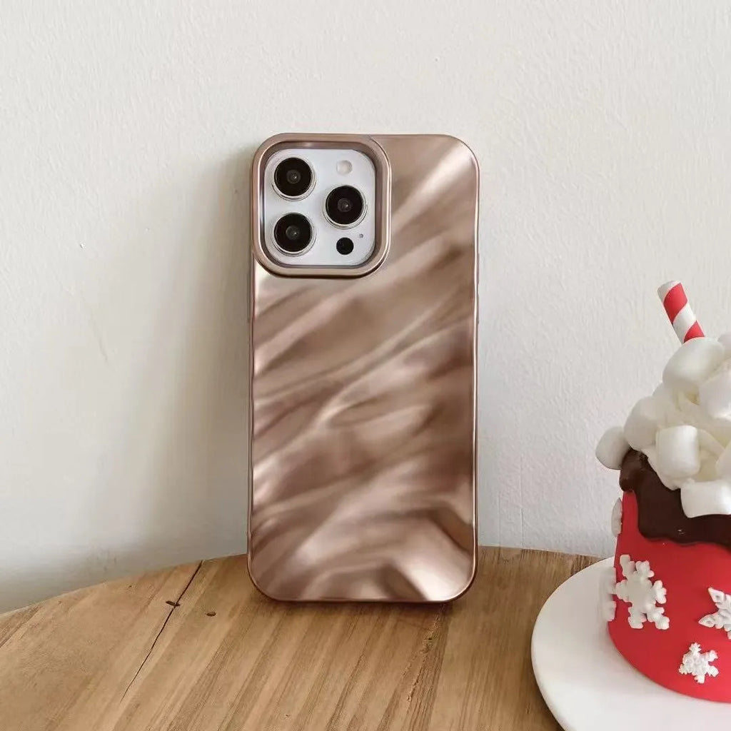 Anti-fall soft TPU wave pleated phone case for Apple iPhone in Burgundy colour, showing back texture