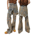High-waist bootcut denim trousers in picture colour, front view, with button fly and straight-leg cut