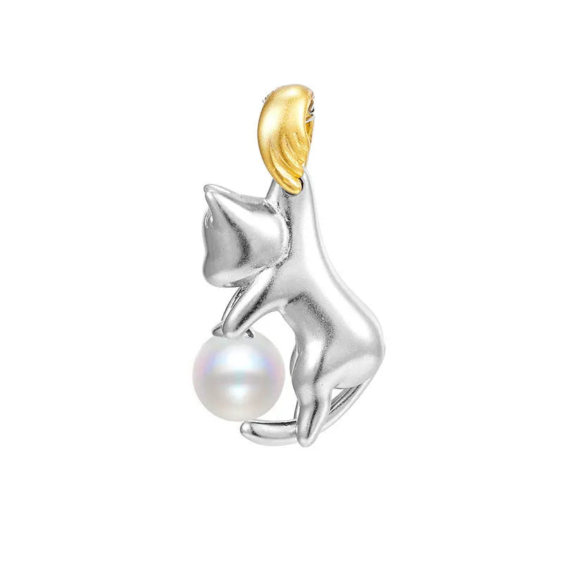 925 sterling silver clavicle chain necklace with cat pendant and electroplating finish